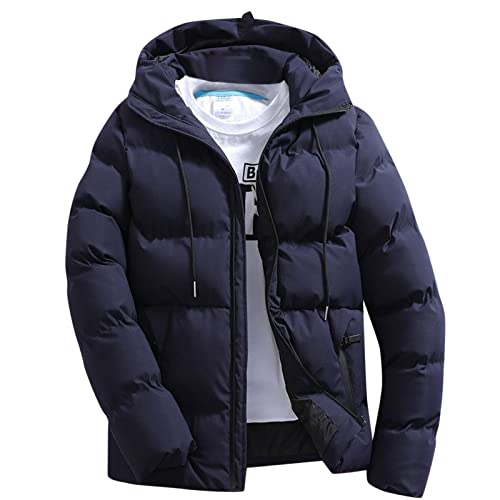Herren Daunenjacke Bequeme Kapuzenjacke Leichte Steppjacke Mit Kapuzen Sportlicher Warm Winterjacke Outdoor Freizeitjacke Einfarbig Softshelljacke Warmer Übergangsjacke Wintermantel (Navy, XXXL) von Generisch