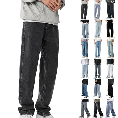 Herren Denim Hose Blue Schwarz Regular Fit Straight Leg Baggy Jeans Hip Hop Loose Fit Carpenter Denim Jeans Blau Stilvolle Jogger Streetwear mit Kordelzug Lässige Freizeithose M-5XL von Generisch