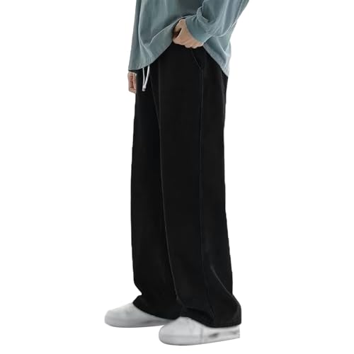 Herren Denim Hose Regular Fit Straight Leg Baggy Jeans Hip Hop Loose Fit Carpenter Denim Jeans Stilvolle Jogger Streetwear mit Kordelzug, Schwarz , L von Generisch