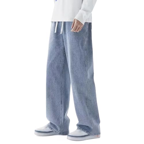 Herren Denim Hose Regular Fit Straight Leg Baggy Jeans Hip Hop Loose Fit Carpenter Denim Jeans Stilvolle Jogger Streetwear mit Kordelzug, hellblau, M von Generisch