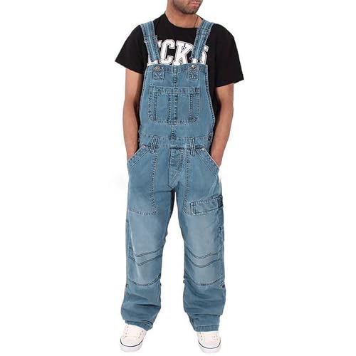 Herren Denim Latzhose Jeans Straight Lange Cargo Hosen Loose Hosenanzug Regular-Fit mit Stretch Jeanslatzhose Overalls Retro Jumpsuit Mode Pluderhose von Generisch