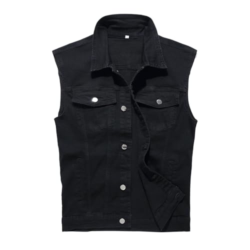Herren Denim Weste Ärmellose Denimwest Men Casual Retro Gilet Jacke Armellos Anglerweste Jeans Bikerweste Sommer Freizeitweste mit Taschen Zerreißendes Deko Mode Jeansweste von Generisch