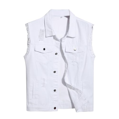 Herren Denim Weste Ärmellose Denimwest Men Casual Retro Gilet Jacke Armellos Anglerweste Jeans Bikerweste Sommer Freizeitweste mit Taschen Zerreißendes Deko Mode Jeansweste von Generisch
