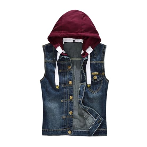 Herren Denim Weste Ärmellose Denimwest Men Casual Retro Gilet Jacke Armellos Anglerweste Jeans Bikerweste Sommer Freizeitweste mit Taschen Zerreißendes Deko Mode Jeansweste von Generisch