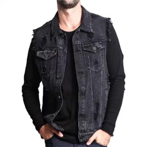 Herren Denim Westen Zerrissen, Vest Men Jacket Jeansweste Weste Outdoor Ärmellos Biker Fashion Klassische Ärmel Dünne Jacken Retro Gilet Anglerweste Jeans Bikerweste Freizeitweste Mit Taschen Jacke von Generisch