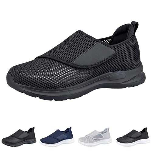 Herren Diabetiker-Schuhe, extra breite Passform, leicht zu schließen, verstellbar, orthopädische Hausschuhe, rutschfest, leicht, Wander-Sneaker für ältere Menschen, geeignet für geschwollene Füße von Generisch