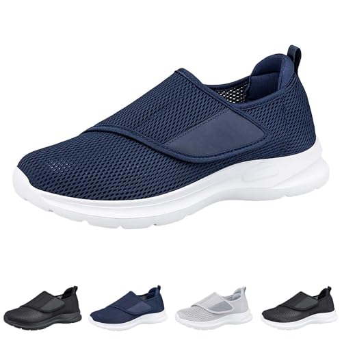Herren Diabetiker-Schuhe, extra breite Passform, leicht zu schließen, verstellbar, orthopädische Hausschuhe, rutschfest, leicht, Wander-Sneaker für ältere Menschen, geeignet für geschwollene Füße von Generisch