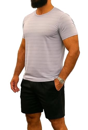 Herren Dry-Fit T-Shirt - Schnelltrocknendes atmungsaktives Feuchtigkeitstransport Gym Shirt für Training Laufen Fitness (DE/NL/SE/PL, Alpha, M, Regular, Regular, Grau) von Generisch