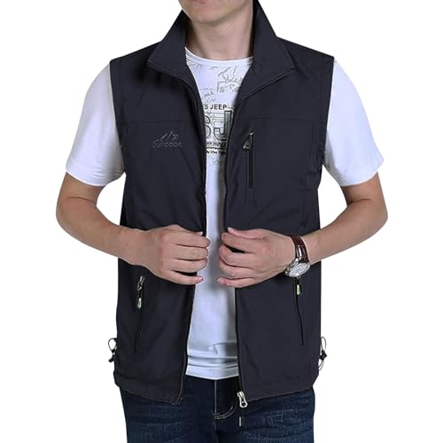 Herren Dünnes Ärmellose Weste Frühling Arbeitsweste mit Vielen Taschen Sommer Leicht Freizeitweste Sportweste Atmungsaktive Anglerweste Schnelltrocknend Outdoorweste Arbeitsjacke von Generisch
