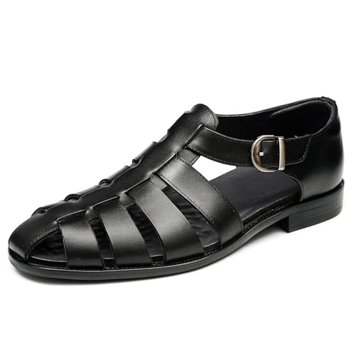 Herren Echtes Leder Geschäfts Lässige Sandalen Bequeme Atmungsaktive Schnalle Halbschuhe,Schwarz,44 von Generisch