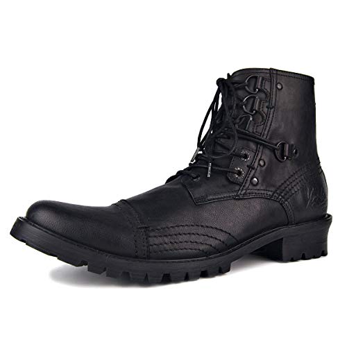 Herren Echtes Leder Lässige Kleid Schuhe Schnürung Zurück Reißverschluss Cowboy Stiefel,Schwarz,44 von Generisch