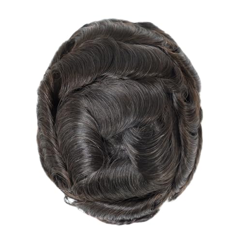 Herren Echthaar Toupet Natürliches Männer Haarteil mit Front Lace 8"x10" Monofilament Basis Atmungsaktives Ersatzsystem Handgeknüpftes Haarsystem für Realistische Haarlinie Unsichtbares Toupet von Generisch