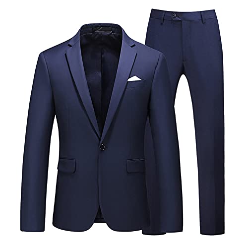 Herren Ein Knopf Formaler Smoking Casual Blazer,Slim Fit Blazer Smoking Weste & HosenanzüGe,2-Teiliger Klassischer Fit Hochzeitsfeier Dinner Business Herren Anzug, (4XL,Navy Blau) von Generisch