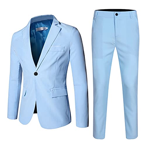 Herren Einfarbig Slim Fit 3-Teiliger Anzug, Business Anzug Hosen Set Einreiher Ein Knopf Smoking, Geeignet FüR Hochzeit, Host, Performance, Business-Anzug. (5XL,Hellblau) von Generisch