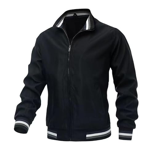 Herren Einfarbige Strickjacke Dünne Athletische Casual Mäntel Leichte Casual Softshell Windbreaker (L,Schwarz) von Generisch