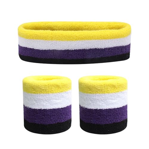 Herren Fahrrad Schweißband-Set, 1 Stirnband 2 Armbänder für Sport mehr Fußball Haarband (Black, One Size) von Generisch