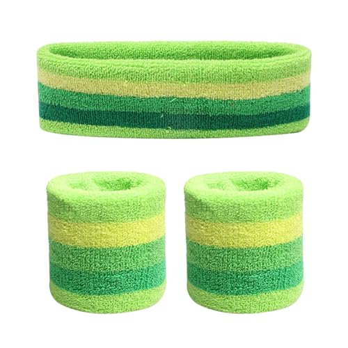 Herren Fahrrad Schweißband-Set, 1 Stirnband 2 Armbänder für Sport mehr Fußball Haarband (Green, One Size) von Generisch