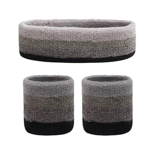 Herren Fahrrad Schweißband-Set, 1 Stirnband 2 Armbänder für Sport mehr Fußball Haarband (Grey, One Size) von Generisch