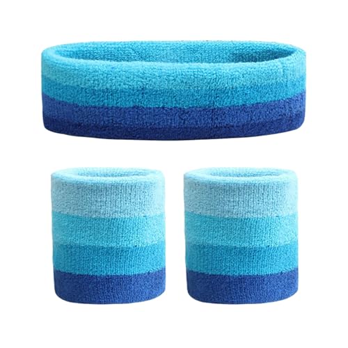 Herren Fahrrad Schweißband-Set, 1 Stirnband 2 Armbänder für Sport mehr Fußball Haarband (Light Blue, One Size) von Generisch