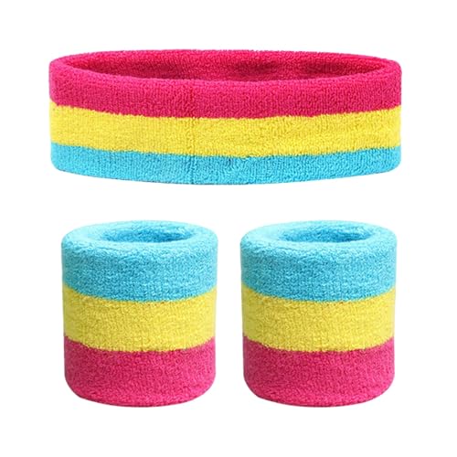 Herren Fahrrad Schweißband-Set, 1 Stirnband 2 Armbänder für Sport mehr Fußball Haarband (One Size) von Generisch