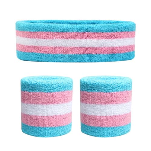 Herren Fahrrad Schweißband-Set, 1 Stirnband 2 Armbänder für Sport mehr Fußball Haarband (White, One Size) von Generisch
