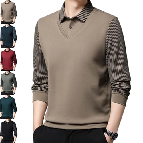 Herren Faux Zweiteiliges Revers Langarm Tops Fake Zweiteiliges Hemd Herren Langarm Faux 2-teiliges Strick-Poloshirt, khaki, XL Herren Faux Zweiteiliges Revers Langarm Tops Fake Zweiteiliges Hemd Herren Langarm Faux 2-teiliges Strick-Poloshirt, khaki, XL von Generisch