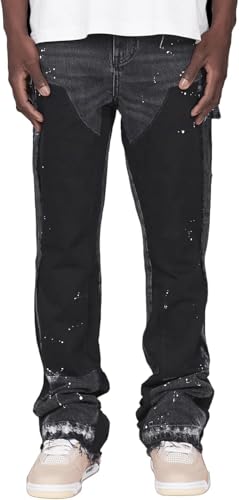 Herren Flared Jeans Mit Weitem Bein – Bootcut Denim Hose Mit Taschen Für Streetwear Und Casual Style (Black, S) von Generisch