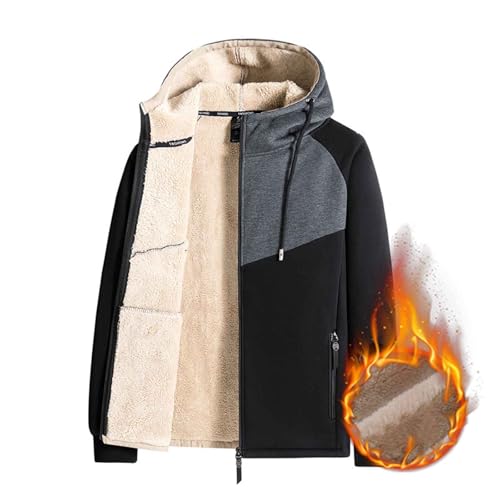 Winterjacke Herren, Fleecejacke Warme Gefüttert Skijacke Outdoor Winddicht Jacke Verdickt Funktionsjacke Mit Kapuze Reißverschluss Wintermantel Sweatjacke von Generisch