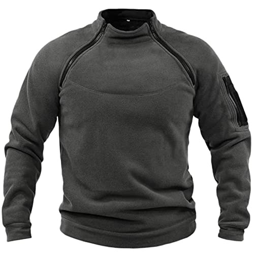 Herren Fleecepullover Tactical Jacke Langarm Sweatshirt Outdoor Fleece Pullover Taktisch Weich Warm Polar Fleecejacke Athletic Sport Tops Pullover Freizeit Zip Top ohne Kapuze Winterpullover von Generisch