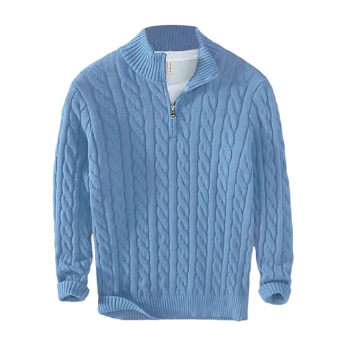 Herren Frühling Herbst und Winter Langarm Vertikal Gestreift Halb Hoher Kragen Reißverschluss Warm Top mit Pullover Strickpullover Krawatte Front Shirts für Herren, hellblau, 3XL von Generisch