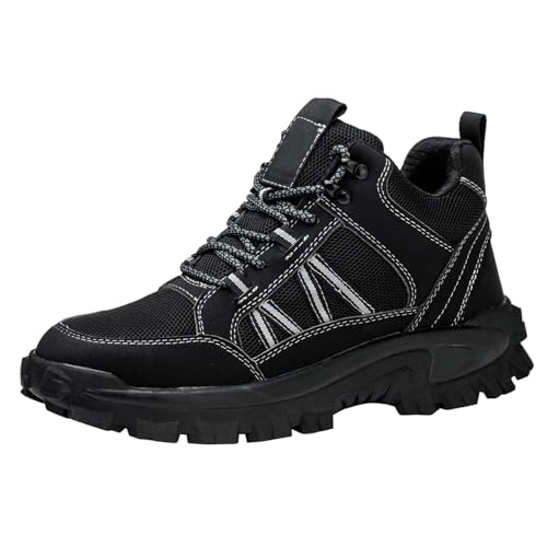 Herren Frühling und Winter High Top Große Größe Outdoor BAU Arbeitsschuhe Anti- und Anti-Rutsch Leichte Arbeitsschuhe Schuhe Herren Flagge (Black, 38) von Generisch