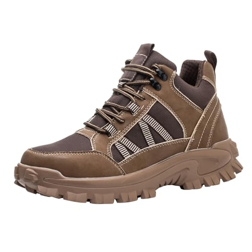 Herren Frühling und Winter High Top Große Größe Outdoor BAU Arbeitsschuhe Anti- und Anti-Rutsch Leichte Arbeitsschuhe Schuhe Herren Flagge (Brown, 41) von Generisch