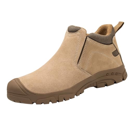 Herren Frühling und Winter Rindsleder Schweißschuhe A Slip Baotou Arbeitsschuhe Anti Smashing Anti Piercing Schweißer Schutzschuhe Tragen Arbeitsschuhe Herren Schlupfstiefel, khaki, 40 2/3 EU von Generisch