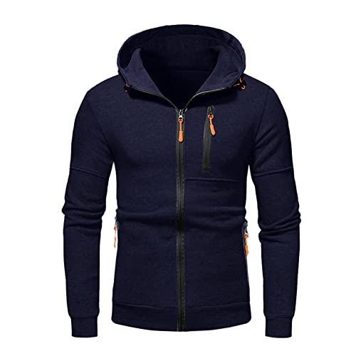 Herren Full Zip Hoodie Outdoor Fleecejacke Thermo Winddicht Sweatshirt Atmungsaktiver Sportmantel Casual Workout Hoodie Leichte Softshelljacke Verstellbare Kordelzug Kapuze, navy, XXXXL von Generisch
