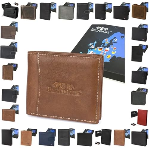 Herren Geldbörse Leder RFID Portemonnaie Geldbeutel incl. Geschenkbox (L54_Brown) von Generisch