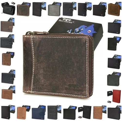 Herren Geldbörse Leder RFID Portemonnaie Geldbeutel incl. Geschenkbox (H01_Brown) von Generisch