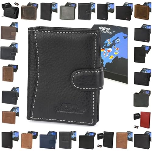 Herren Geldbörse Leder RFID Portemonnaie Geldbeutel incl. Geschenkbox (L52_Black) von Generisch