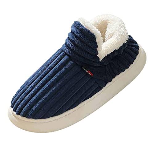 Herren Gestreifte Plüsch Knöchel Hausschuhe mit Fleecefutter Indoor Outdoor rutschfeste Warme Winterstiefel Dicke Sohle Hausschuhe Weiches Cord-Obermaterial Slip-On Design Extra Gepolsterte Innensohle von Generisch
