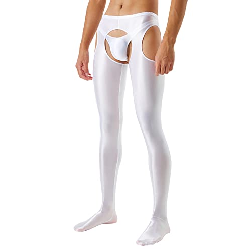 Herren Glänzende Leggings Nylon Öl Glanz Strumpfhose Offener Schritt Unterwäsche Lange Unterhose Feinstrumpfhose Hohe Taille Leggings Ouvert Glatte Nylon Strumpfhose Strapse von Generisch