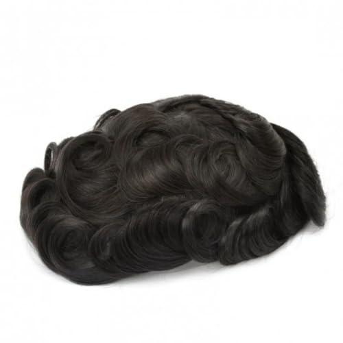 Herren-Haarprothese, 0,1 mm, strapazierfähige Perücke, 100 % natürliches Echthaar, Kapillarprothese, glatt, 7 x 10 # 130 # 1B von Generisch