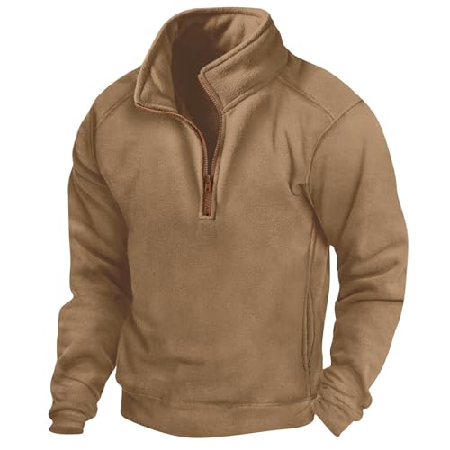 Herren Half Zip Fleece Pullover Warm Soft Fleece Pullover für Männer Bequem Casual Pullover mit hohem Kragen Herbst Winter Half Zip Pullover Klassischer Casual Fleece Pullover für Männer, khaki, L von Generisch