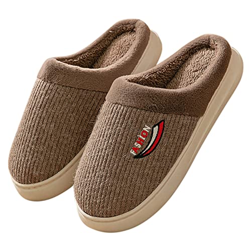 Herren Hausschuhe Gestrickte Indoor Outdoor Hausschuhe mit Plüsch Fleece Futter Rutschfeste Gummisohle Warme Mule House Schuhe Weiches Obermaterial aus Stoff mit Stickerei Patch Slip On Bequeme Winter von Generisch