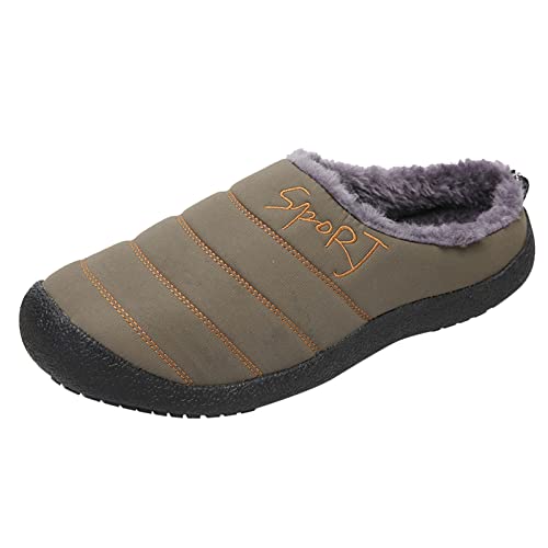 Herren Hausschuhe Wasserdicht Indoor Outdoor Hausschuhe mit Plüsch Fleece Futter Rutschfeste Gummisohle Warme Mule House Schuhe Gestepptes Obermaterial mit gesticktem Textdesign Stoßdämpfende Sohle von Generisch