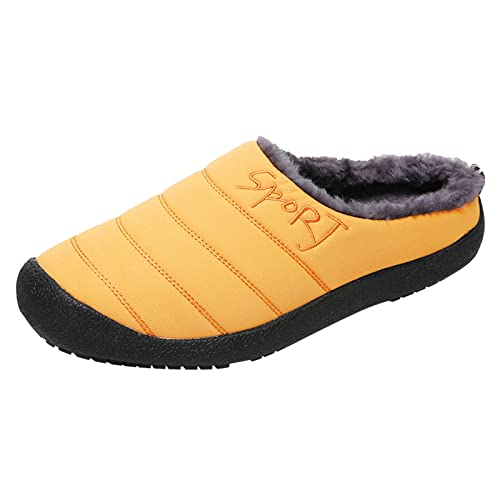 Herren Hausschuhe Wasserdicht Indoor Outdoor Hausschuhe mit Plüsch Fleece Futter Rutschfeste Gummisohle Warme Mule House Schuhe Gestepptes Obermaterial mit gesticktem Textdesign Stoßdämpfende Sohle von Generisch