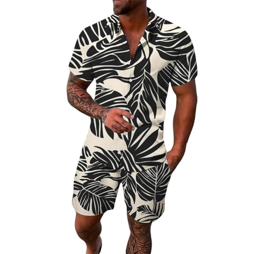 Herren Hawaiihemd und Kurze Hose Set Blume 2-teiliges Strandhemd Bügelfrei Button Down Kurzarm Hawaii Shirt und Shorts Faltenfrei Urlaub Hemd Set Freizeit Funky Hawaiihemd Strand von Generisch