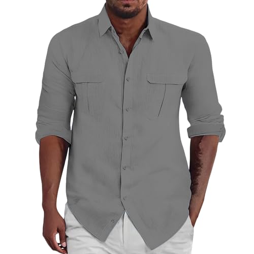 Herren Hemd Button Langarm Hemd Herren Regular Fit Hemden Einfarbig Strandhemd mit 2 Brusttaschen Businesshemd Frühling und Herbst Shirt Top Freizeithemd von Generisch