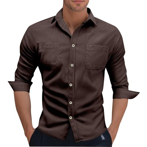 Herren Hemd Cord Langarm Freizeithemd, Corduroy Hemdjacke mit Fronttasche Leicht Knopfverschluss Hemdjacke mit Klappentasche Regular Fit Langarmhemd Button Placke Langarm CasualCorduroy Hemd von Generisch