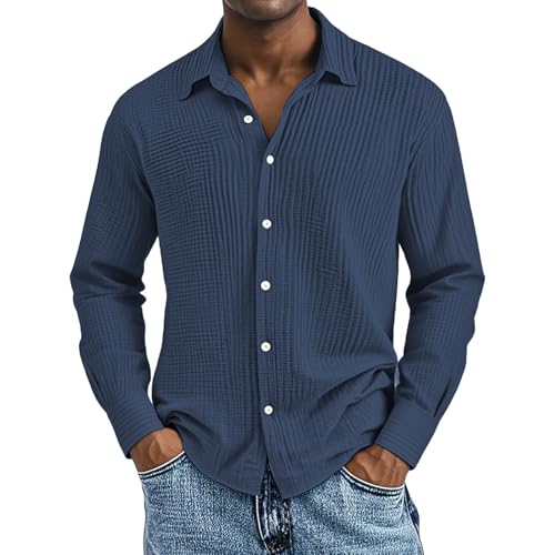 Herren Hemd GroßE GrößEn Musselin Longsleeve Baumwolle Langarmshirts Button Down Leicht Henley Sommerhemd Casual Sweatshirt Bequem Atmungsaktiv Strandhemd Einfarbig Freizeithemd Lockere von Generisch