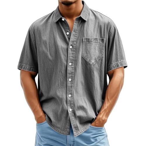 Herren Hemd Kurzarm Button Down Sommer Kurzarm Businesshemd Leinen Einfarbig Regular Fit Basic Shirt Freizeithemd Sommerhemd Leinenhemd Herrenhemden Wanderhemd Trachtenhemd von Generisch