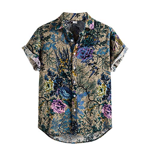 Herren Hemd Kurzarm Leicht Diverse Farben Kurzarm Freizeit Strand Hemd Drucken Cool Festival Hemd Knopfleiste Funky Fit Bügelfrei Freizeithemd Boho Style Leichtes Sommerhemd Strandhemden von Generisch